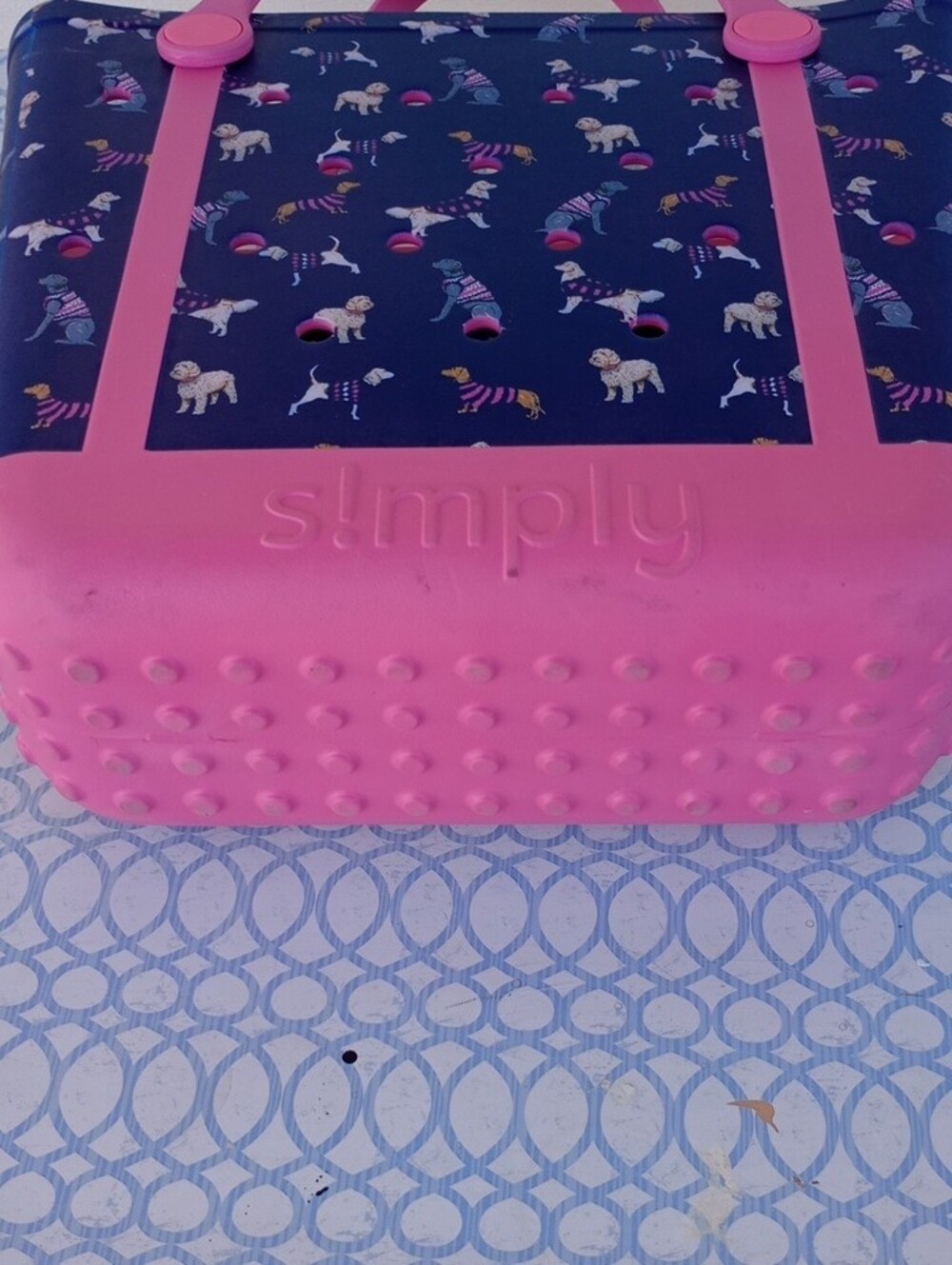Simply Southern Dog Print Tote Bag • 29in Removable Handles • Navy & Pink • LG - Picture 6 of 10